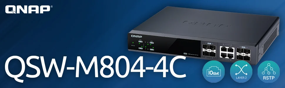 QNAP QSW-M804-4C – Switch 10GbE Manageable 8 Ports 4 x 10GbE SFP+, 4 x combo 10GbE SFP+/RJ45