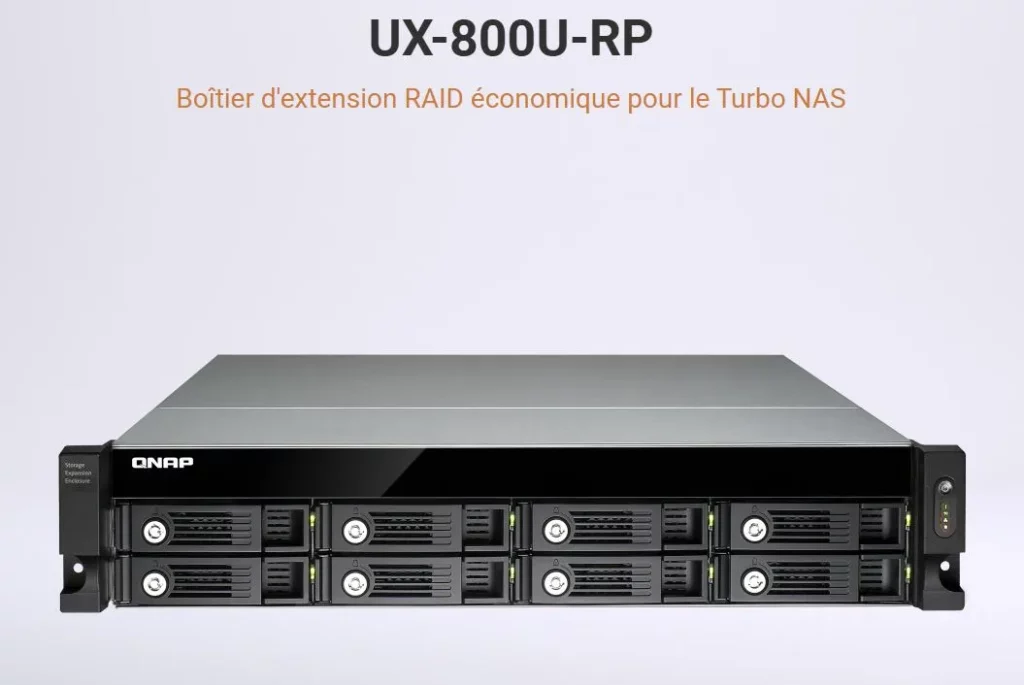 Baie d'extension QNAP UX-800U-RP rack 2U 8 baies SATA pour augmenter la capacité d'un NAS